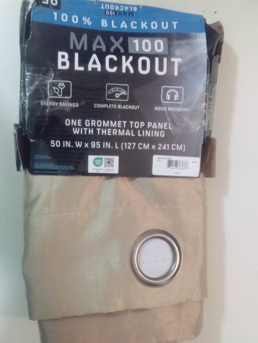 Max 100 Blackout Window Curtain Panel Tan NWT $95 95" Grommet Hang